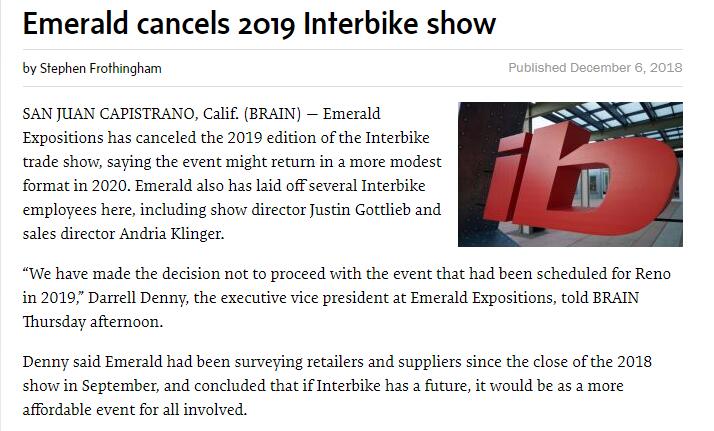 INTERBIKE 2019年美国自行车展取消