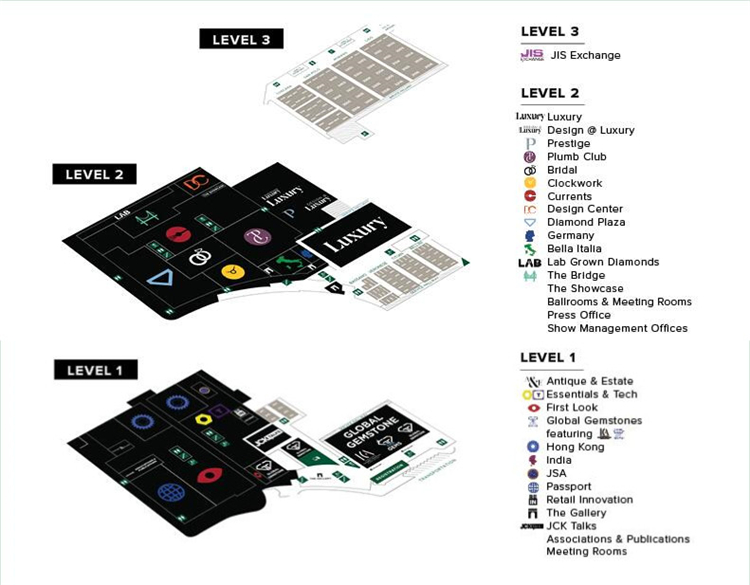 JCK珠宝钟表展展馆分布图及细节图